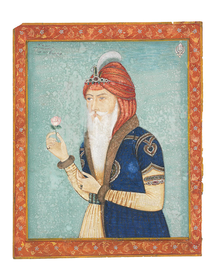 Maharajah Ranjit Singh holding a flower North India, early 20th Century Painting by Artistic Rifki