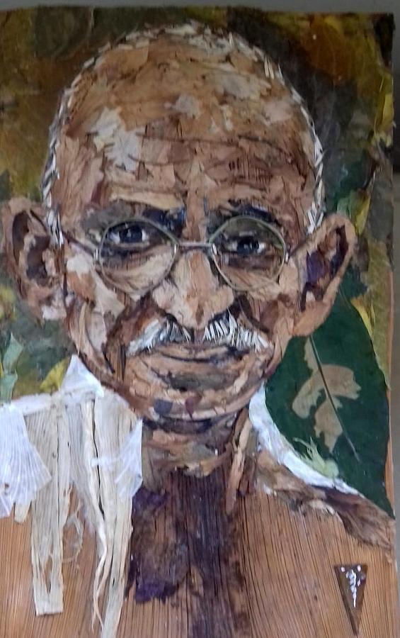 Mahatma Gandhi Organic Portrait Mixed Media by Basant Soni - Fine Art ...