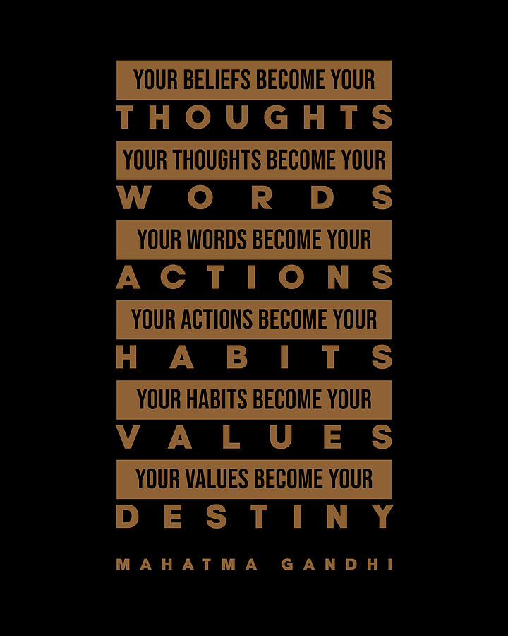 Mahatma Gandhi Quote - Your Beliefs Become Your Thoughts 1 - Minimal, Typography Print - Inspiring Digital Art