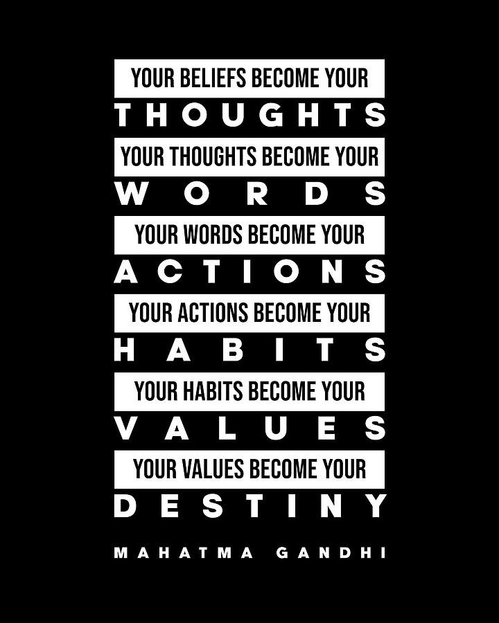 Mahatma Gandhi Quote - Your Beliefs become your thoughts 3 - Minimal, Typography Print - Inspiring Digital Art by Studio Grafiikka