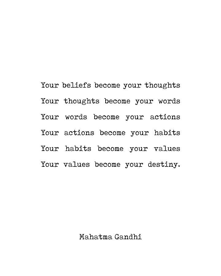 Mahatma Gandhi Quote - Your Beliefs become your thoughts - Minimal, Typewriter Print - Inspiring Digital Art by Studio Grafiikka