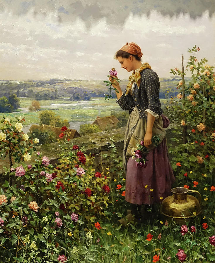 Maiden Picking Flowers Painting by Mountain Dreams