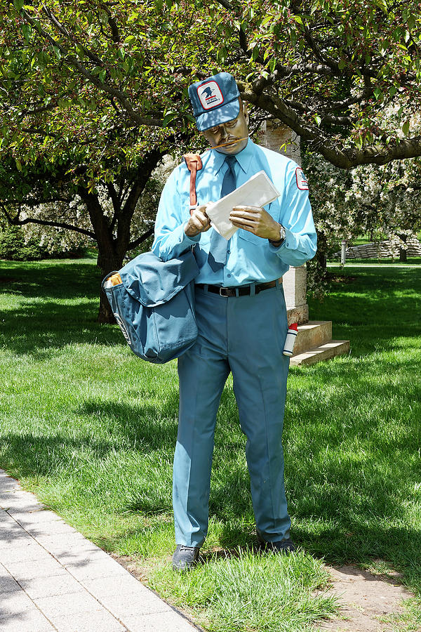 Blue Uniform Photograph - Mailman Statue by Sally Weigand