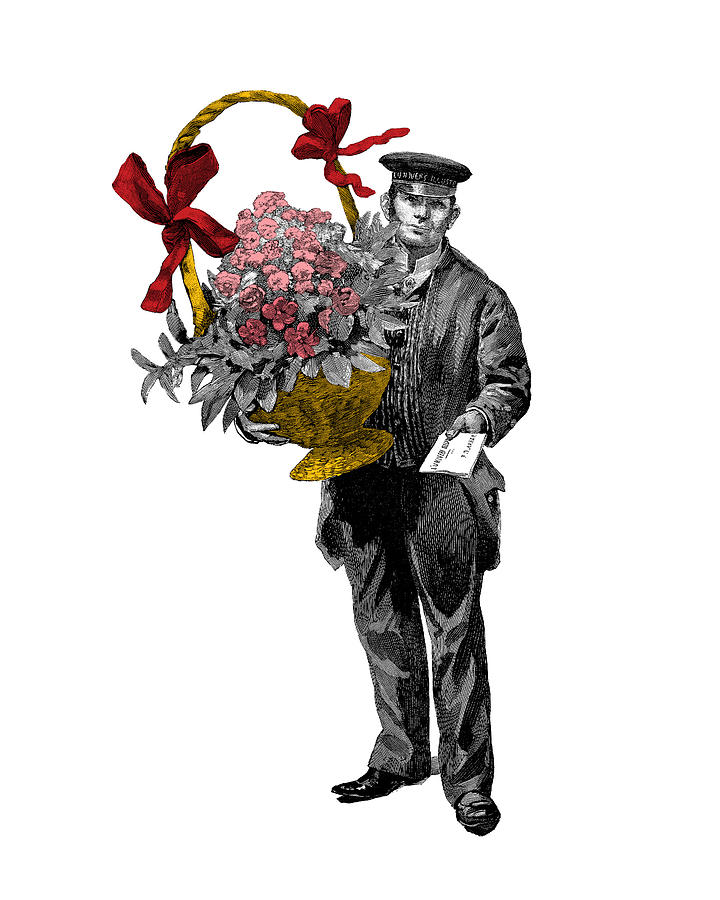 Flower Digital Art - Mailman with flowers by Madame Memento