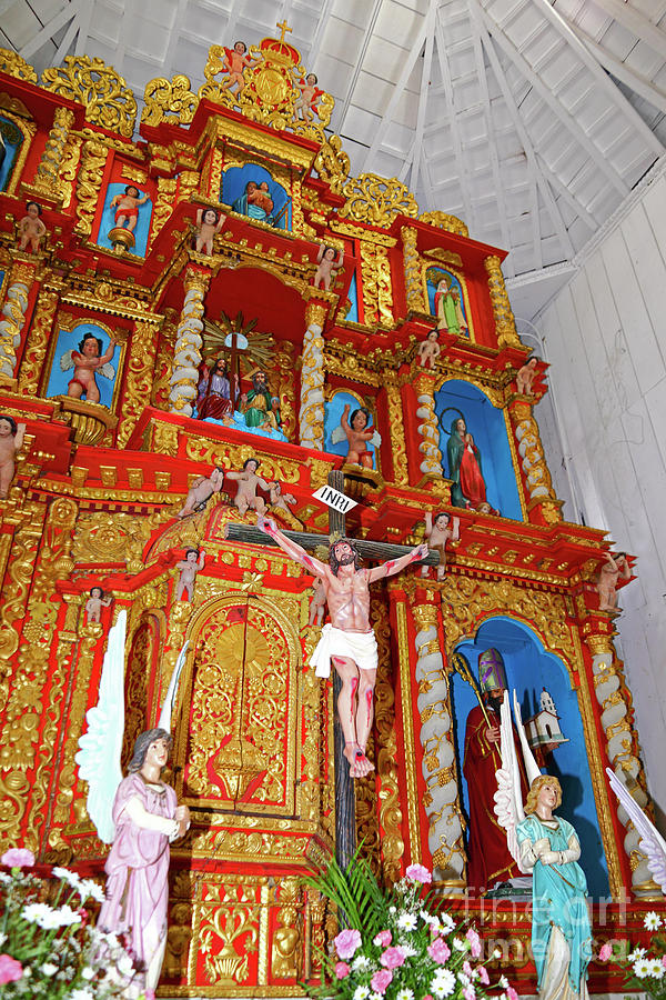 Main altar and statues San Atanasio church Panama Photograph by James Brunker
