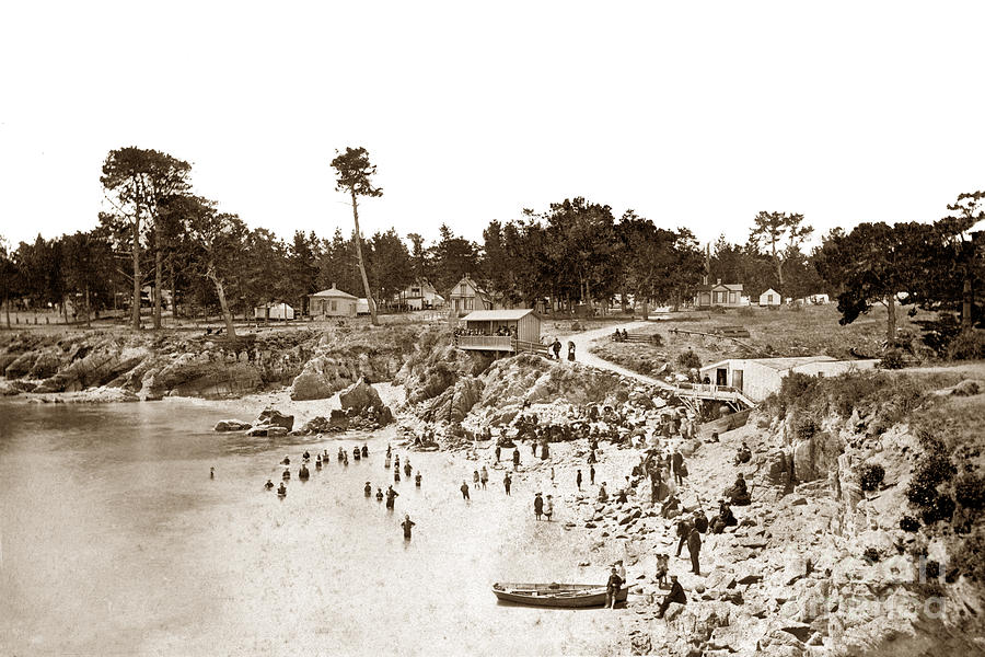 Main Beach at Pacific Grove, and the look-out at the foot of Forest Avenue, Circa 1887 Photograph by Monterey County Historical Society