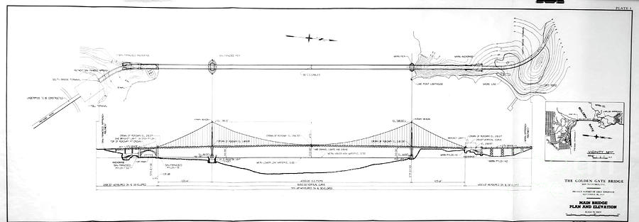 Main Bridge Plan and Elevation a1 Drawing by Historic Illustrations