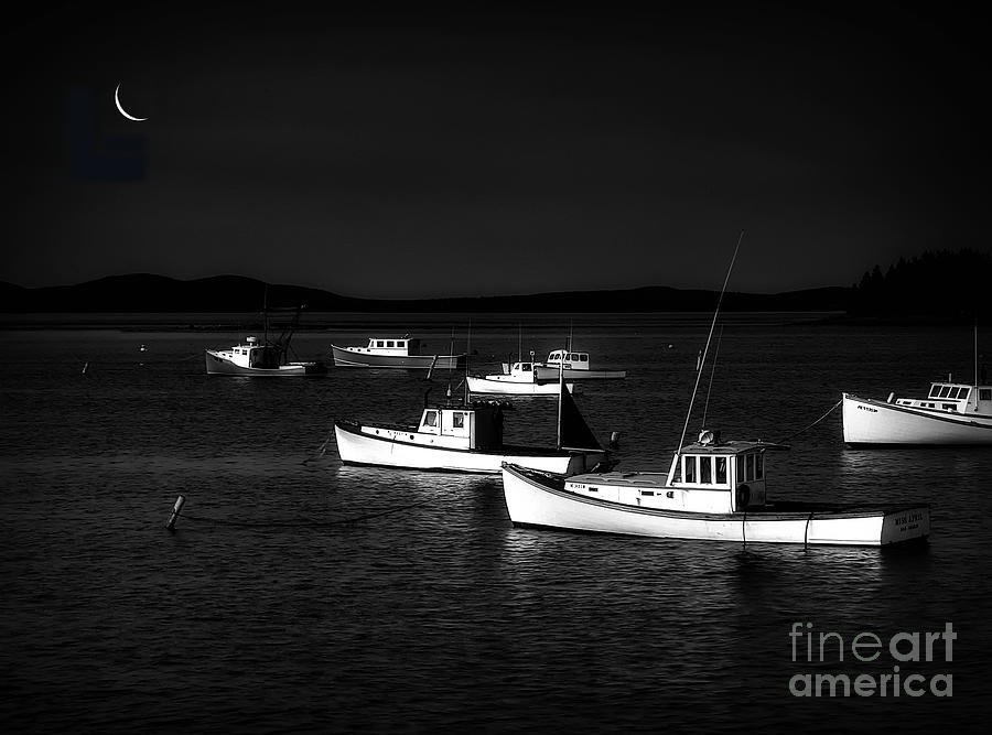 Maine Boats And Moon Photograph