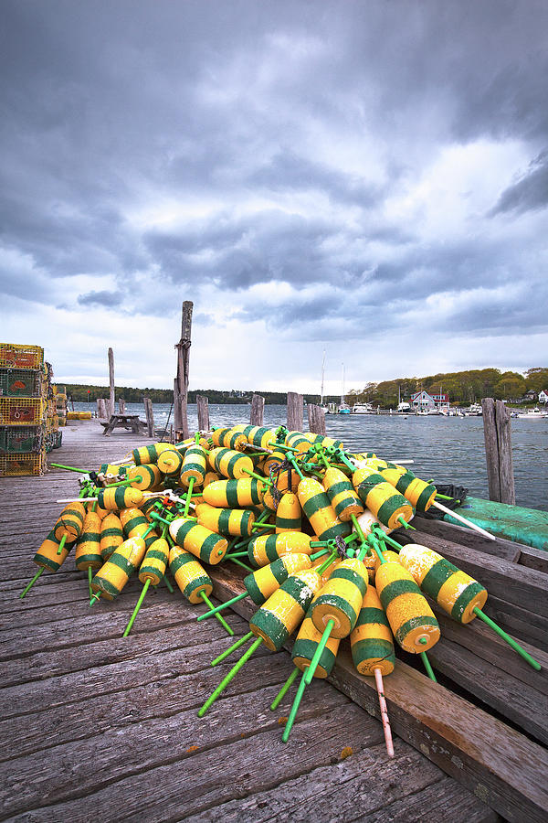 Maine Buoys and Storm Clouds Photograph by Eric Gendron