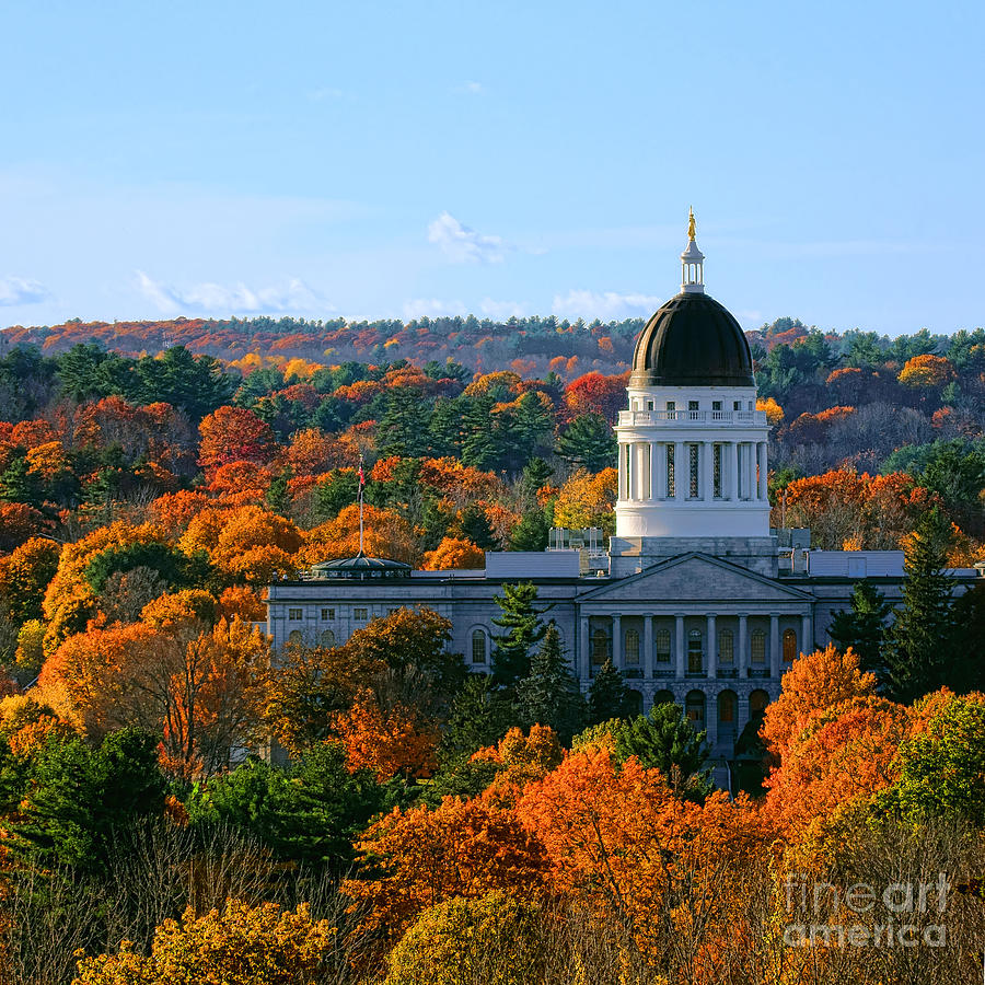 Maine Capitol in Autumn Photograph by Olivier Le Queinec