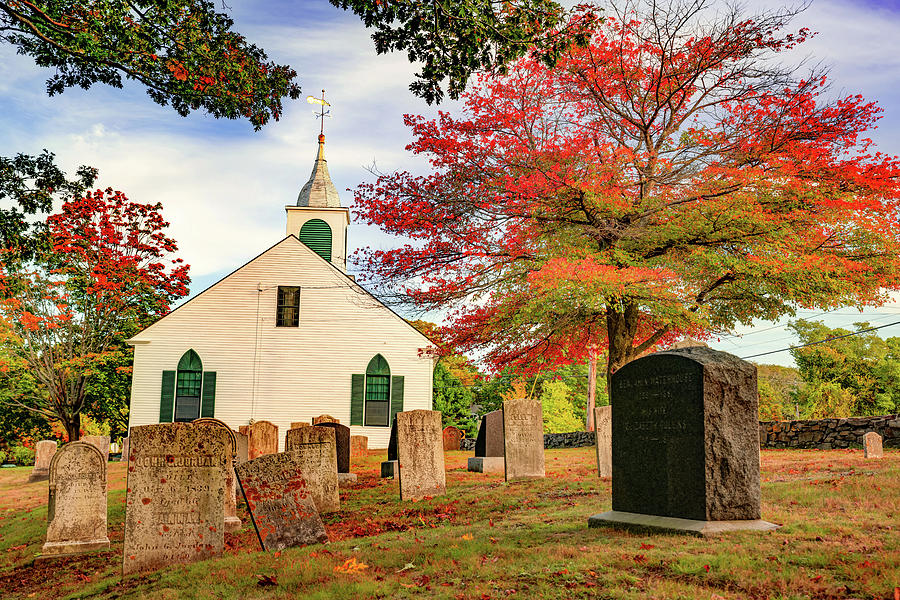 Maine Landscape Photograph - Maine Church and Graveyard in Autumn by Gregory Ballos