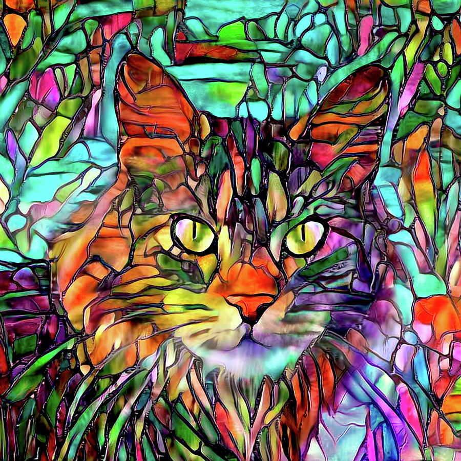 Maine Coon Cat Stained Glass Mixed Media by Peggy Collins