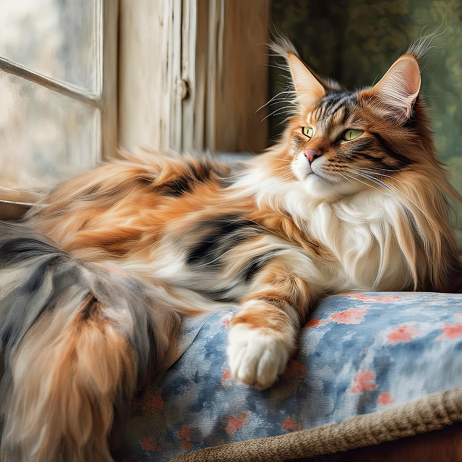 Maine Coon Tri-color Cat Digital Art by HH Photography of Florida