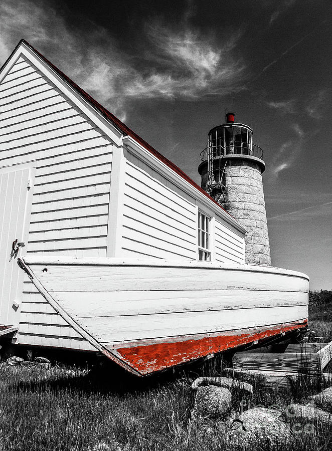 Maine Lighthouse And Dory Photograph