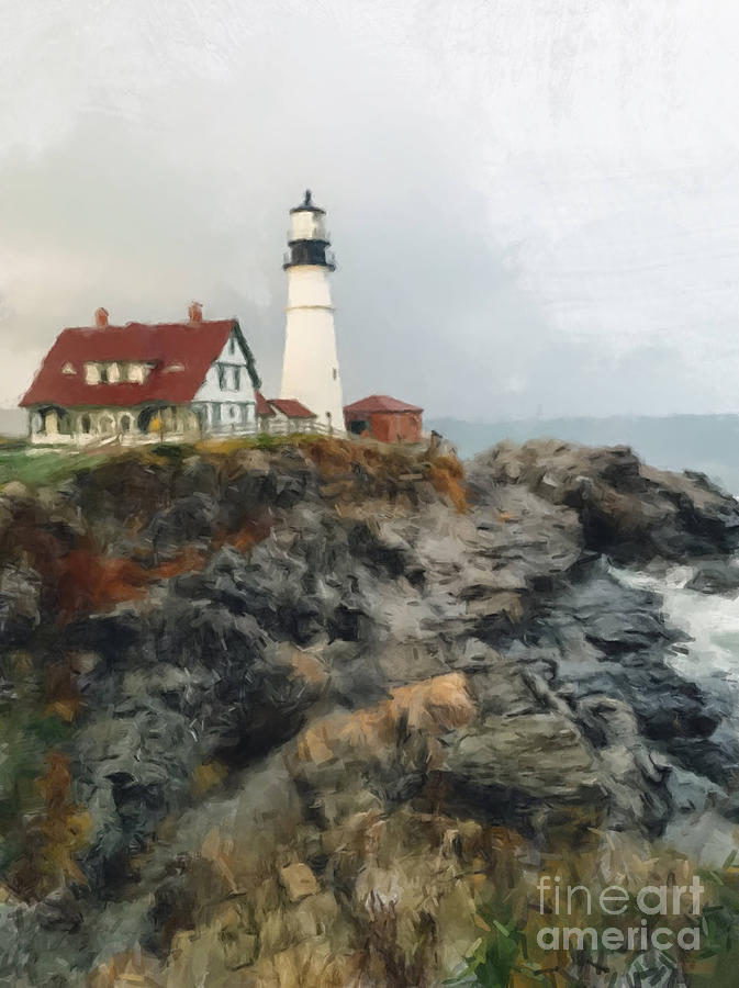 Maine Lighthouse Painting by Gary Arnold