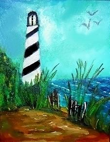Maine Lighthouse Painting by Margaret Harmon