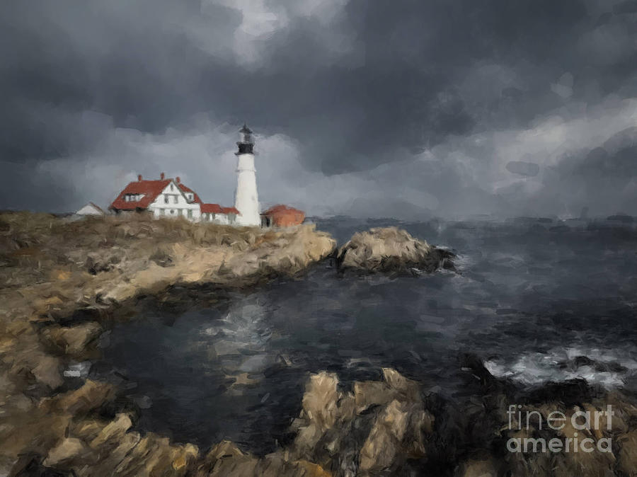 Maine Lighthouse Passing Storm Painting by Gary Arnold