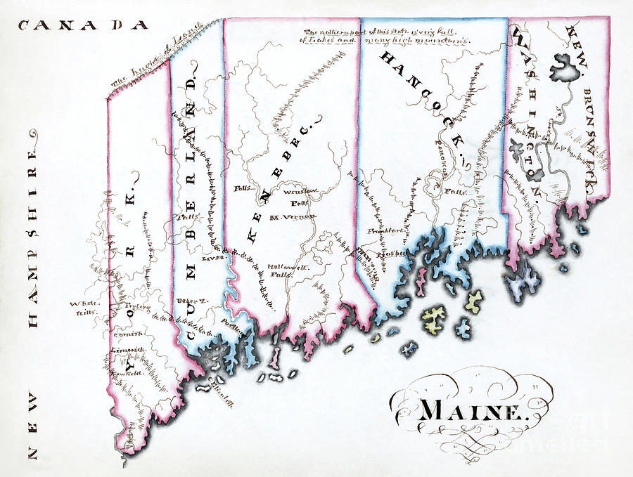 Maine Map, 1819 Drawing by Harriet Baker