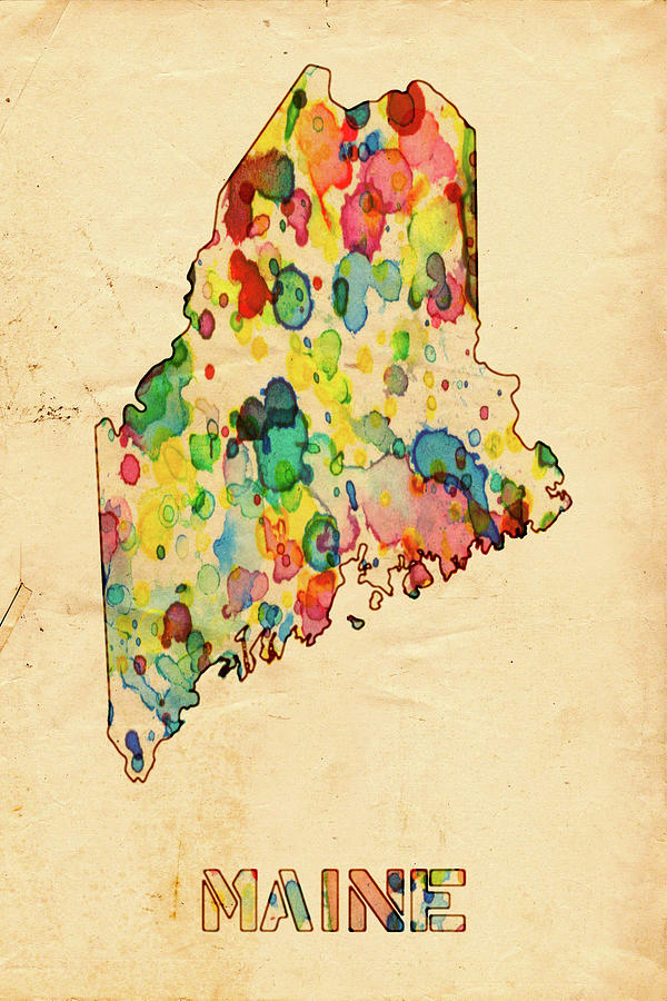 Maine Map Poster Watercolor Painting by Beautify My Walls