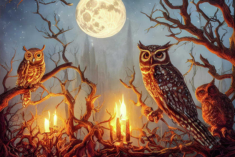 Maine Parliament of Owls Painting by Bob Orsillo