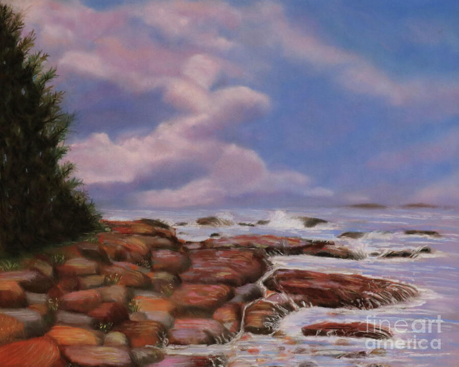 Maine Rocky Coastline Painting Painting by Sandra Huston