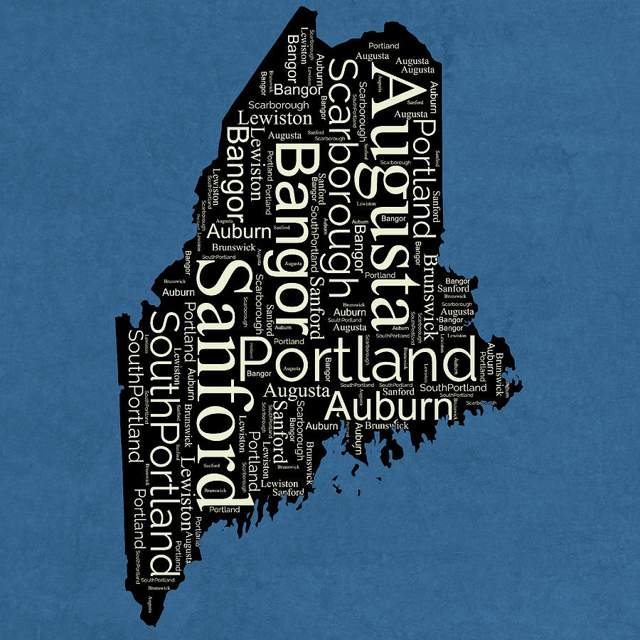 Maine Typography Map Digital Art by Dan Sproul