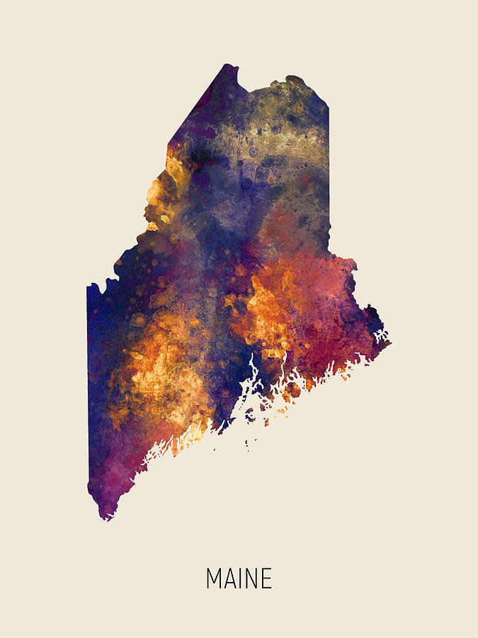 Maine Watercolor Map #08 Digital Art by Michael Tompsett