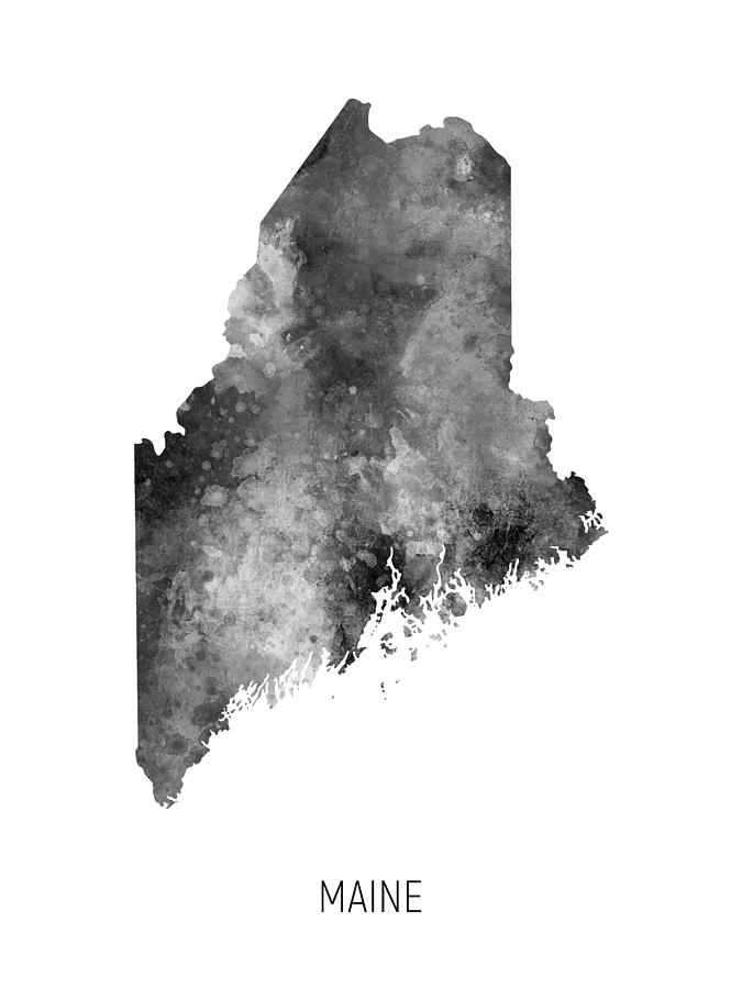 Maine Watercolor Map #47 Digital Art by Michael Tompsett
