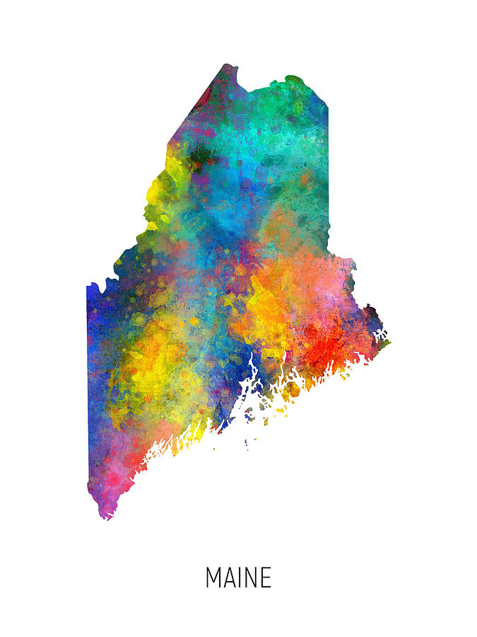 Maine Watercolor Map #85 Digital Art by Michael Tompsett