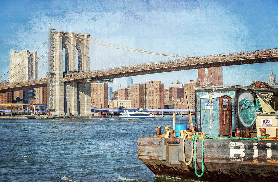 Maintenance Barge and Brooklyn Bridge Photograph by Cate Franklyn
