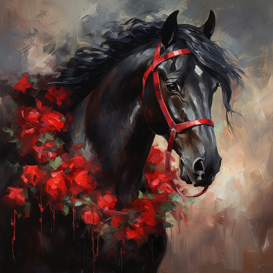 Rose Painting - Majestic Horse with Roses by Lourry Legarde