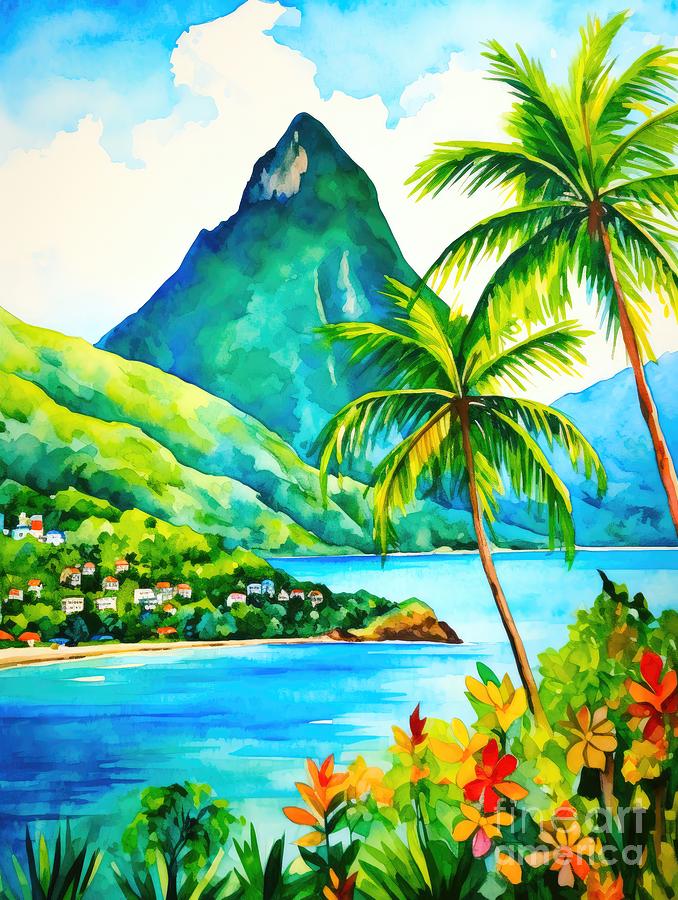 Paradise Painting - Majestic Le Gros Piton St Lucia View by Simone Edward Artwork