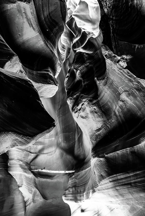 Majestic Light Within Antelope Canyon - Black and White Photograph by Gregory Ballos