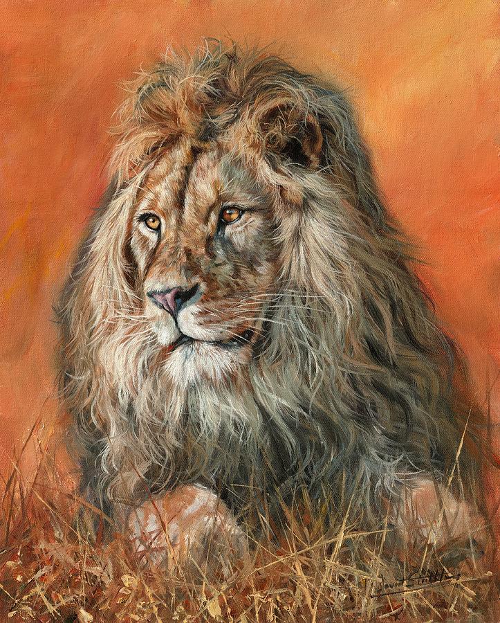 Majestic lion Portrait Painting by David Stribbling