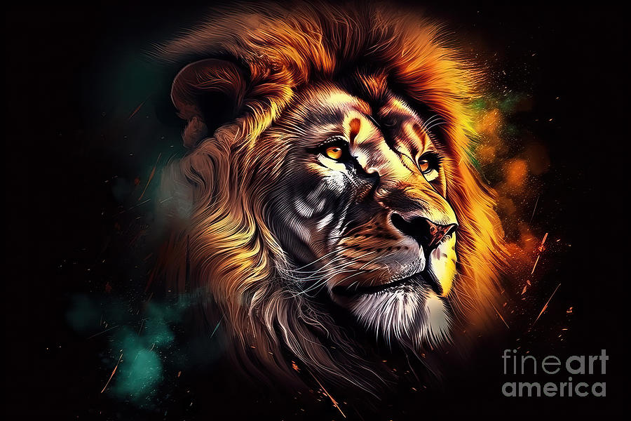 Nature Painting - Majestic lion portrait digital art illustration by N Akkash