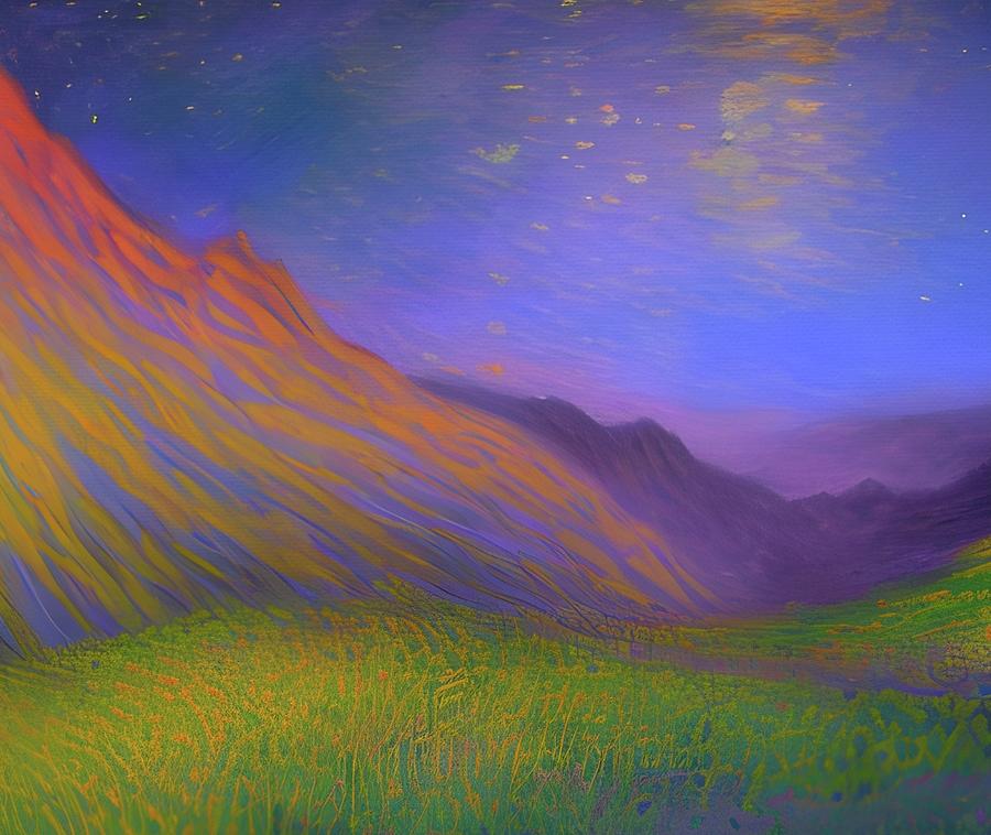 Majestic Midnight Mountains  Painting by Ally White