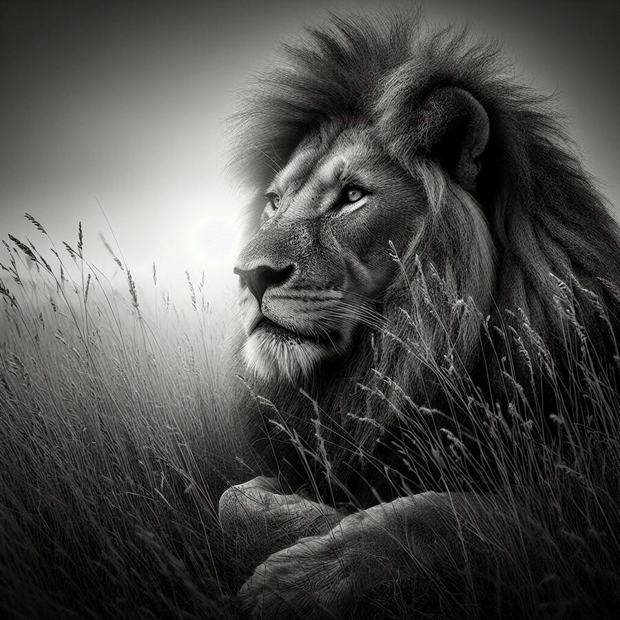 Majestic Monarch - The Lions Contemplation in Monochrome Digital Art by Artfinity X Majestic Monarch - The Lions Contemplation in Monochrome Digital Art by Artfinity X