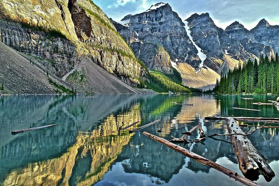 Banff National Park Photograph - Majestic Moraine Mountain Landscape  by Frozen in Time Fine Art Photography