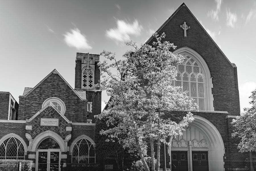 Majestic Reverence - A Monochromatic Ode to Pulaski Heights Methodist Church Photograph by Gregory Ballos