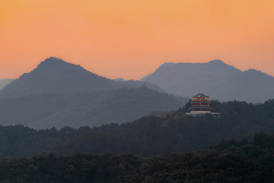 Majestic Serenity - A Chinese Temple amidst Scenic Mountain Vistas Photograph by William Dickman
