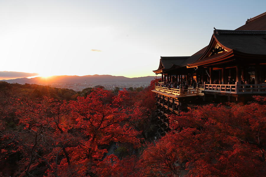 Majestic sunset view of Kiyomizu-dera Temple in autumn Photograph by Masako Ishida