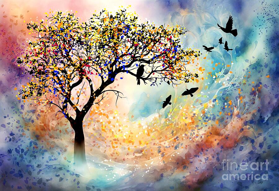Majestic Tree Landscape 480 - Digital art by Lucie Dumas Mixed Media by Lucie Dumas
