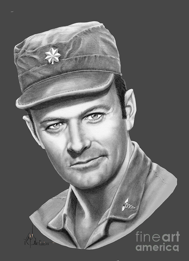 Portrait Drawing - Major Frank Burns drawing by Murphy Elliott