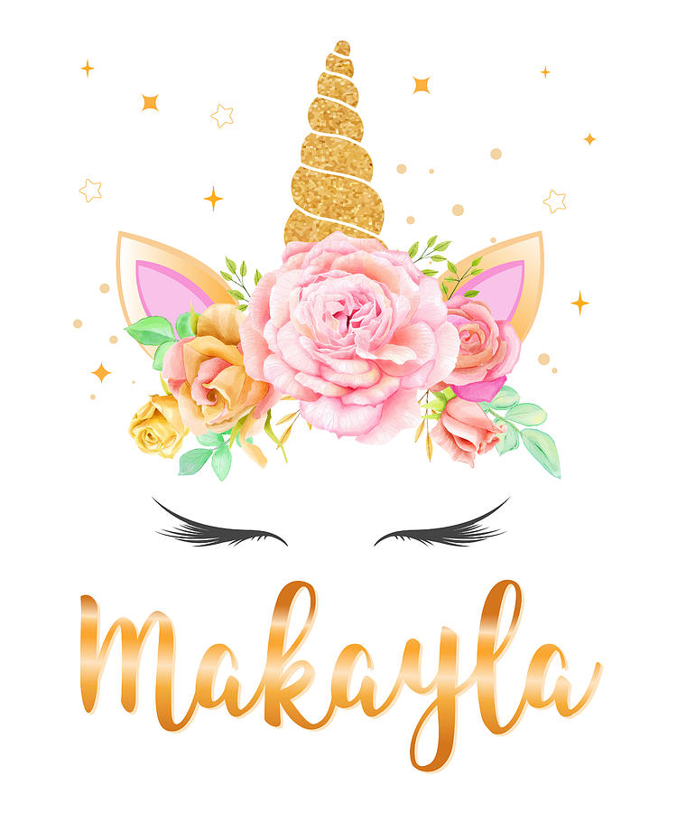 Makayla Name Unicorn Horn with flower wreath and Gold Glitter, Unicorn ...