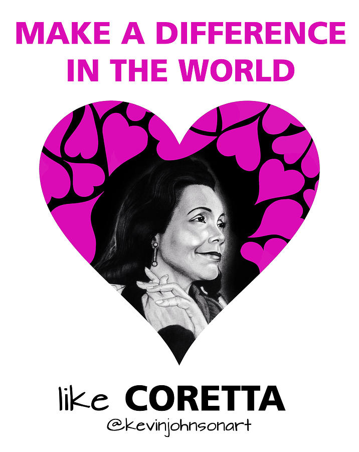 Make a Difference - Coretta - Pink/Black Text Drawing by Kevin Johnson Art