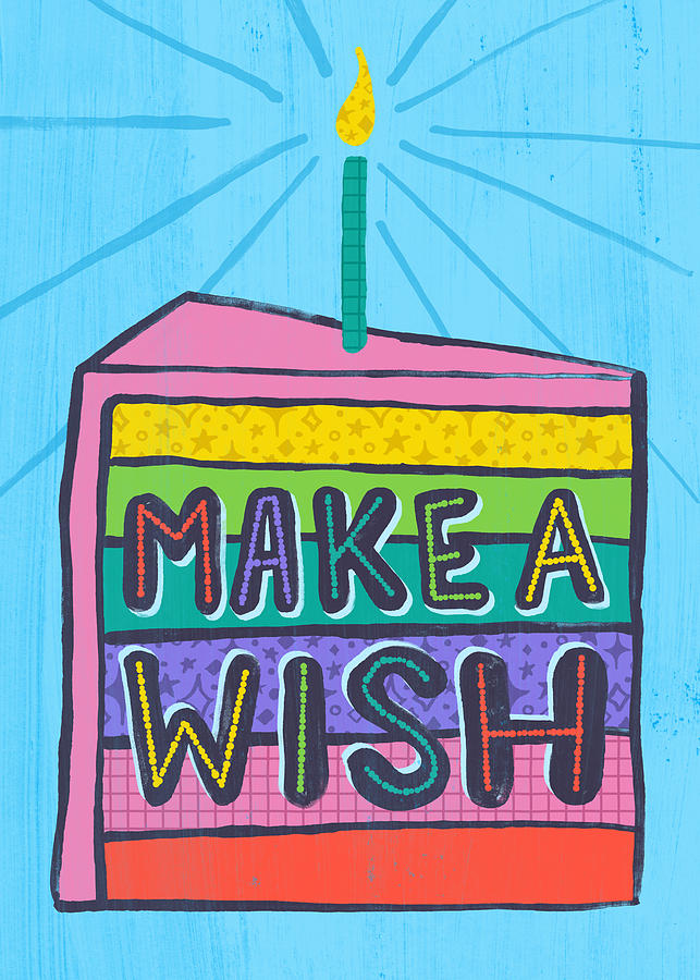 Cake Painting - Make a Wish Rainbow Layered Cake Birthday Greeting Card - Art by Jen Montgomery by Jen Montgomery