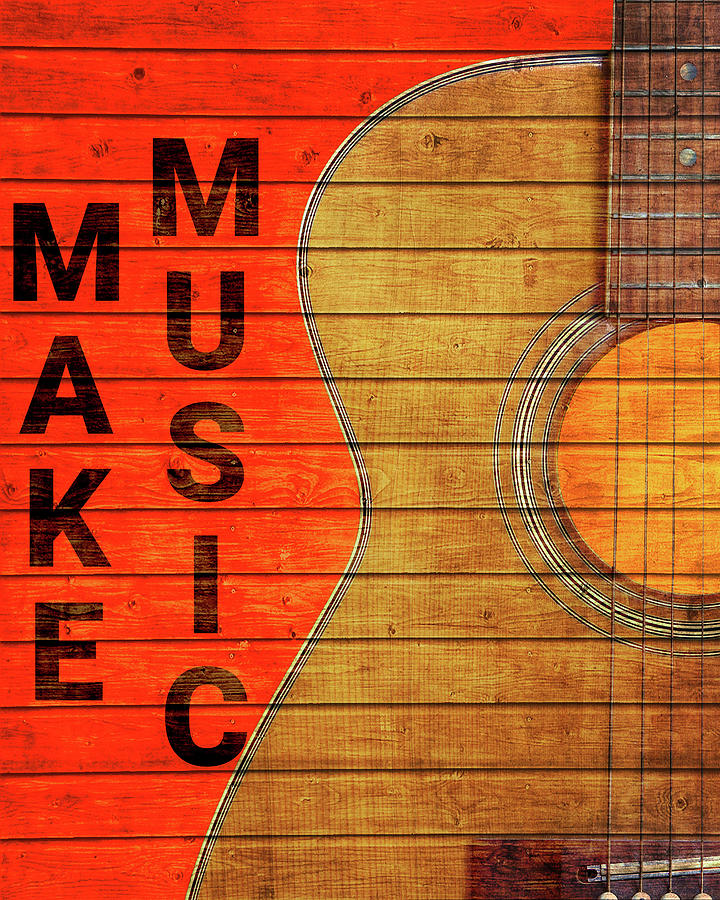 Make Music Acoustic Guitar On Wood Mixed Media