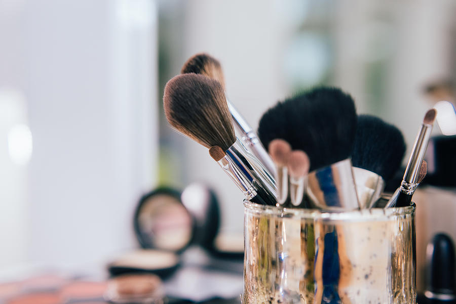 Make-up brushes in artist studio. Photograph by Guido Mieth