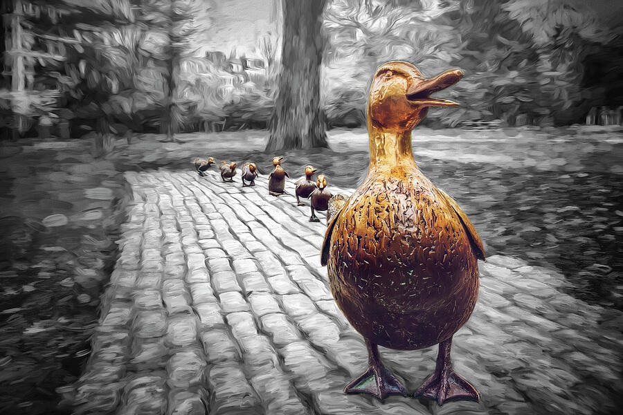 Make Way For Ducklings Boston Painterly Selective Color Photograph by Carol Japp
