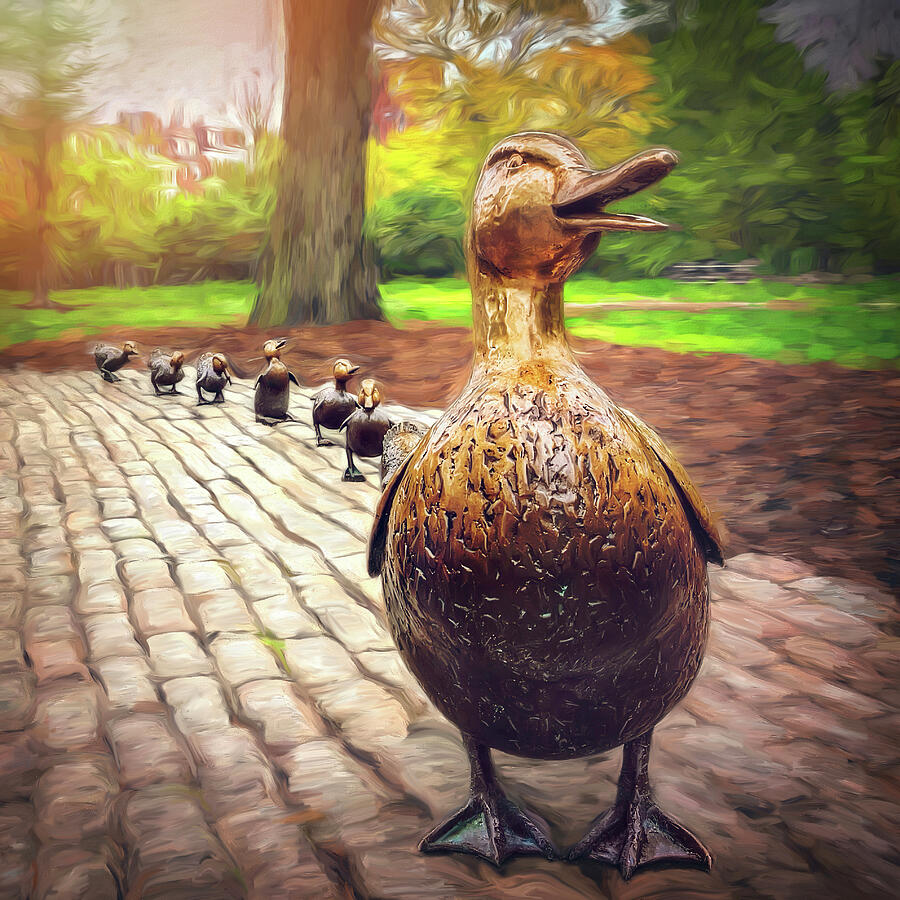Make Way For Ducklings Boston Painterly Square  Photograph by Carol Japp